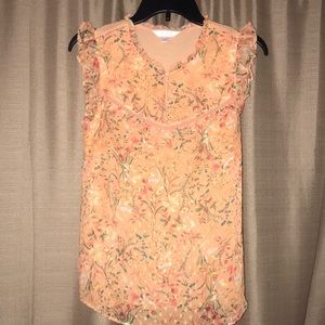 Women's LC Lauren Conrad Mixed-Media Ruffle Tank MEDIUM, Jackie Fleurs Peach